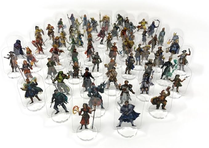 Arcknight Flat Plastic Miniatures: PC Expansion 64 Unique Player character - Themed Minis for DND 5e and Pathfinder Affordable Skinny Figurines for Dungeons and Dragons and Other Tabletop RPG Games