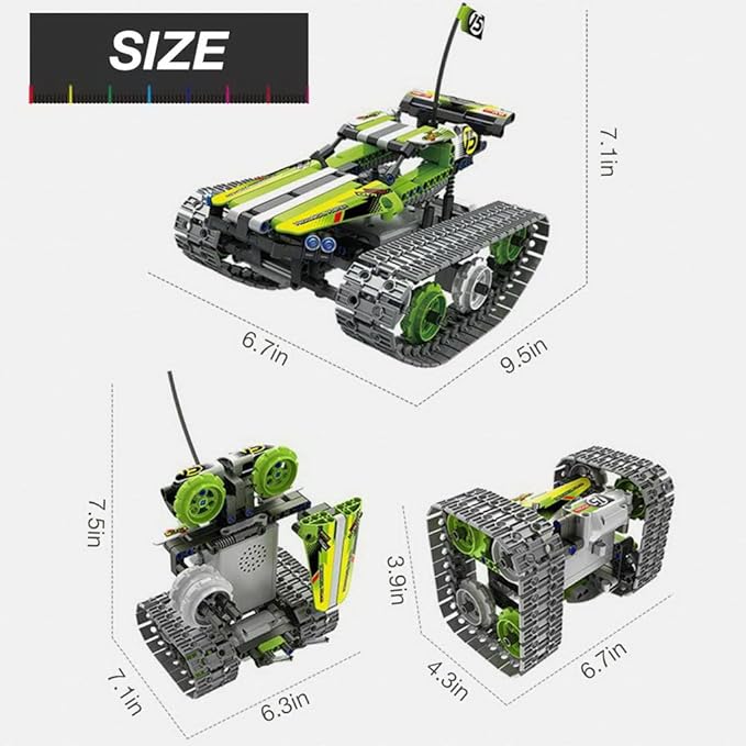BIRANCO. Remote Control Tracked 3in1 Stunt Racer Building Kit - RC Car STEM Construction Toy Gift Idea for Kids Boys and Girls Ages 8-12 Year Old (353 Pcs)