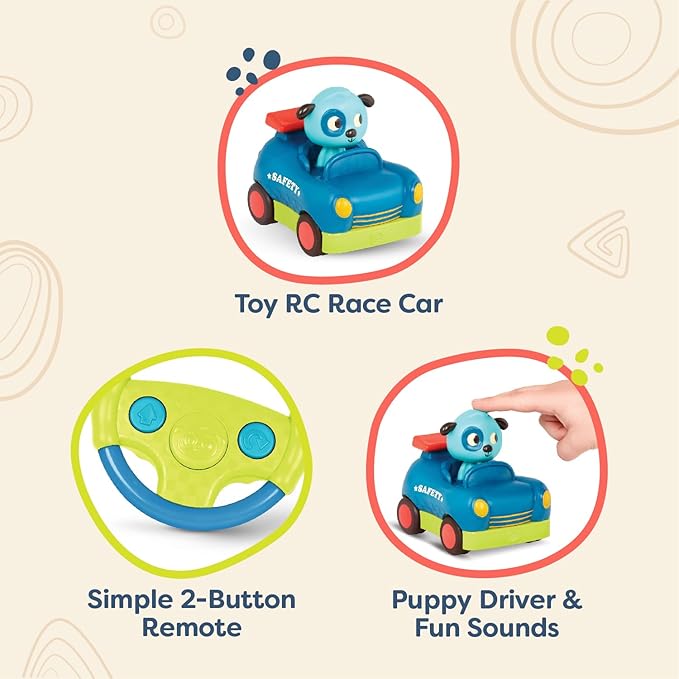 B. toys – Remote Control Car for Toddlers Kids – Remote with 2 Big Buttons – Fast RC Vehicle with Fun Sounds – 2+ Years – Riding Racers – Woofer