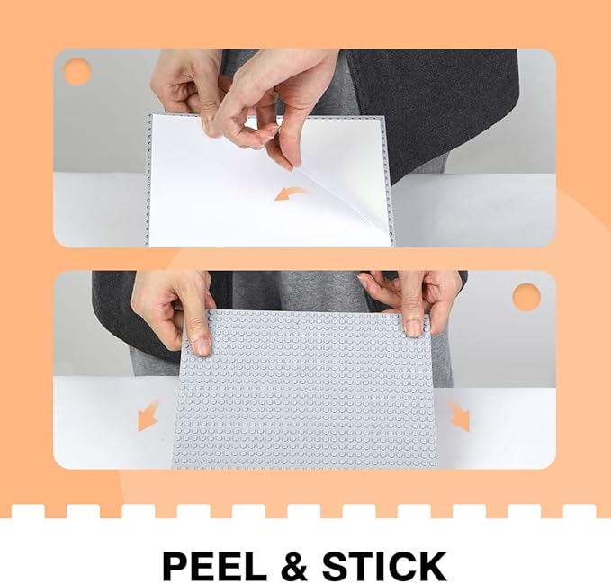 8 Pack Peel-and-Stick Building Baseplates 10”x10” Classic Building Boards - 100% Compatible with All Major Brands of Toy Building Sets Sturdy Stacking Play Table Top Black