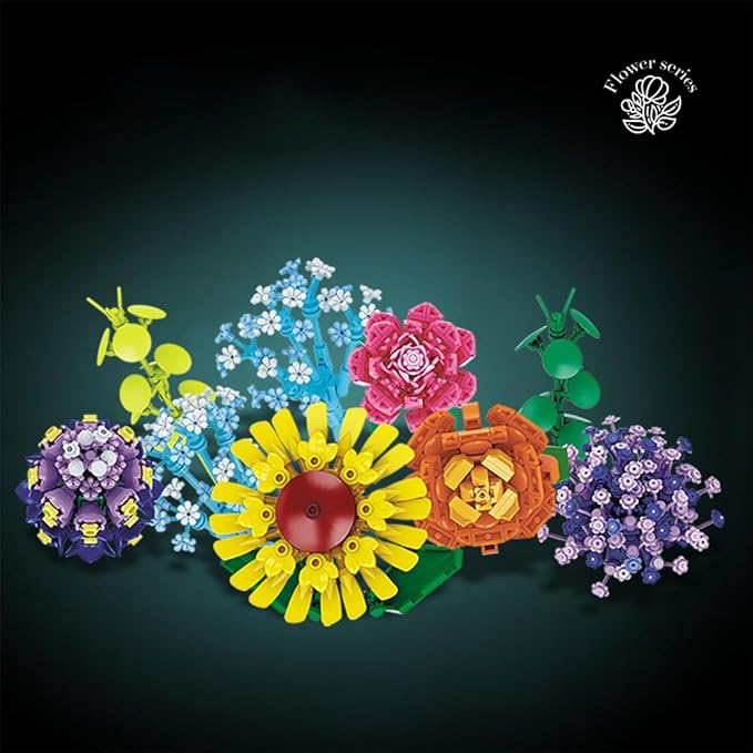 39150 The Words of Azure Flowers Building Blocks Flower Set 1853 Pieces of Floral and Plant Series Block Sets Adult Creative Enthusiast Model Gifts Can be Used for Room Decoration