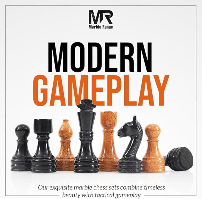 Marble Chess Set for Adults 15 Handmade Black &amp Golden Board Game with 32 Chess Pieces 2 Extra Queens &amp Storage Box Luxury Travel Game – Elegant Home Décor