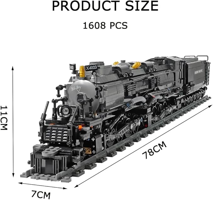 Big Boy Steam Train Model Kit BIGBOY Locomotive Train Building Blocks Set with Train Tracks Display Set for Teenagers and Adults (1608 Pieces)