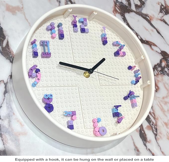 Educational STEM Building Block Assembly Toy Wall Clock for Girls Aged 6-8 Kids' DIY Hands-On Creative Construction Toy Fun Birthday Gift for Girls Aged 9-12 27 cm Diameter (White Frame)