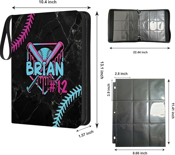 Personalized Ice Cream Drip Baseball Card Binder with Name &amp Number – Zipper Trading Card Album with Handle – Collector Case for Players &amp Fans (Ice Cream Drip Art #5)
