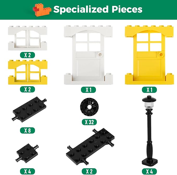 1100 Pieces Building Blocks Compatible with All Major Brands Classic Bulk Blocks Includes Wheels Door Window Street Lights