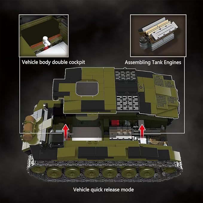 39059 T26E4 Super Pershing Test Vehicle No.1 Building Block Set 1322 Pieces Military 1:28 Scale Tank Model Toys Ideal Gift for Room Decoration or Collection