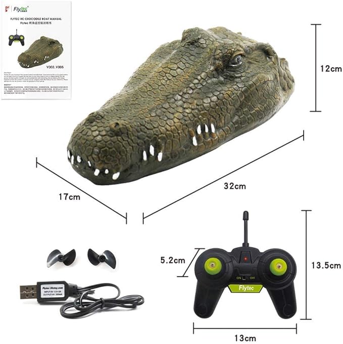 2.4 GHz Remote Control Alligator Head Boat RC Boats - Large Resin Decoy and Floating Crocodile Head Toy Rechargeable Battery Prank Toys Remote Controlled Boat Lake &amp Pool