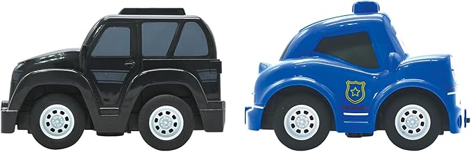 Lexibook Crosslander® Twin Set of 2 Radio-Controlled Cars (Police car Thieves' car) up to 12 km/h Sound and Light Effects 2 Remotes Black/Blue RC12