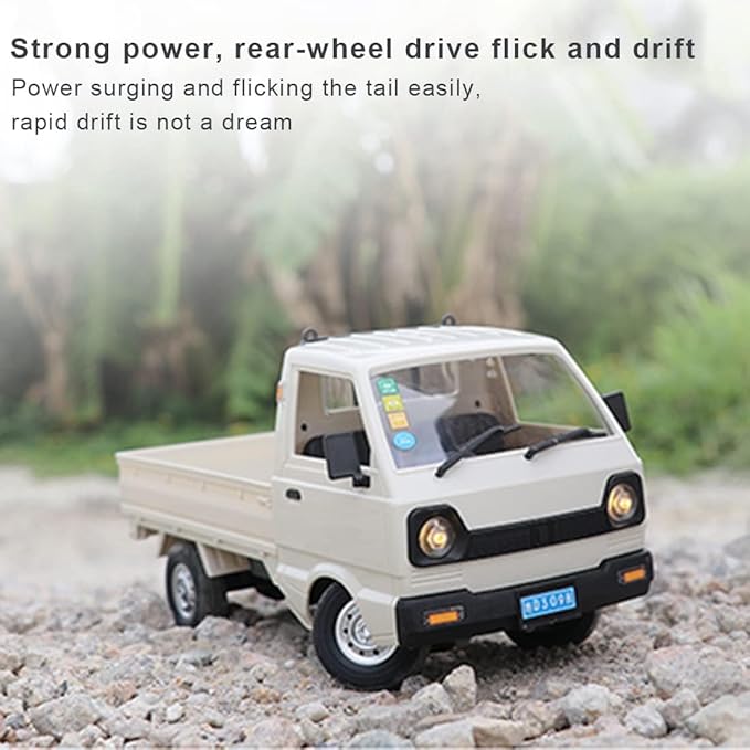 WPL D12 Mini RC Truck for Adults 1/16 Scale 20km/h 2.4G 4CH Remote Control Crawler High-Speed Climbing Truck with LED Lights Cargo Drift Car - RTR / 3 Batteries