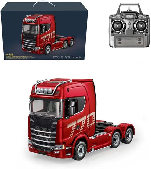 1/18 Scale Remote Control Semi Trailer 770S Heavy Duty RC Tractor Truck with Rear Wheel Drive RC Simulation Engineering Vehicle Model for Adults