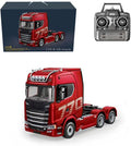 1/18 Scale 6x4 Heavy-Duty RC Tractor Truck – 2.4G Lorry Car with LED Lighting Rear-Wheel Drive &amp Expandable Flatbed Trailer Compatibility