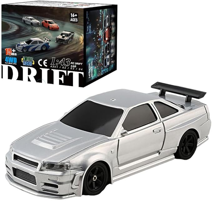 RC Drift Car 1/43 Full Proportional Electric Mini Racing Model With Lights Kit Gifts for Adults (RTR Version Gyroscope Silver)