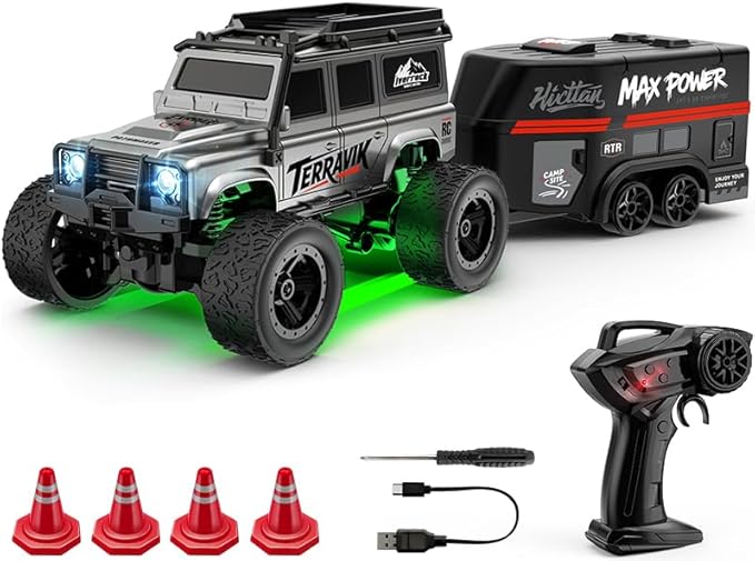 1:64 Scale Mini RC Crawler with Gyro Full Proportional RTR 2.4Ghz Remote Control Truck with RGB Lights (E89-Grey)