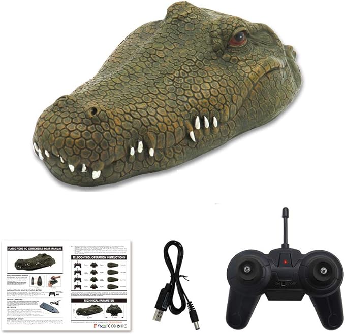 GoolRC Flytec V002 RC Boat 2.4G Remote Control Electric Racing Boat for Pools with Simulation Crocodile Head Spoof Toy