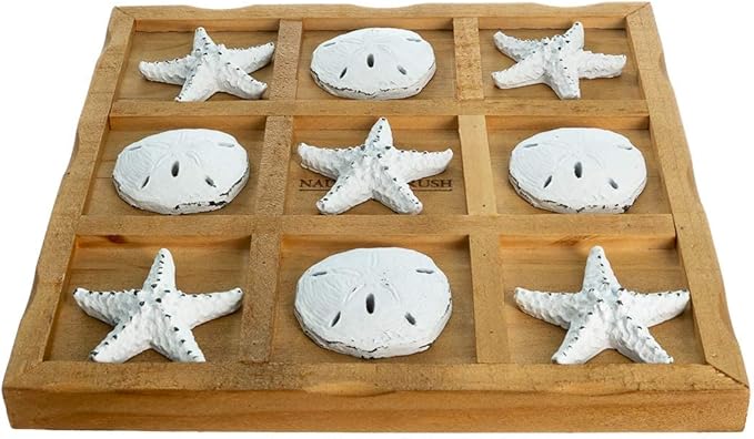 Starfish Tic Tac Toe Game - 9 x 9 - Beach Tic Tac Toe Game - Coastal Beach House Coffee Table Game Board - Tic Tac Toe Decor - Beach House Games - White Starfish &amp Sand Dollars