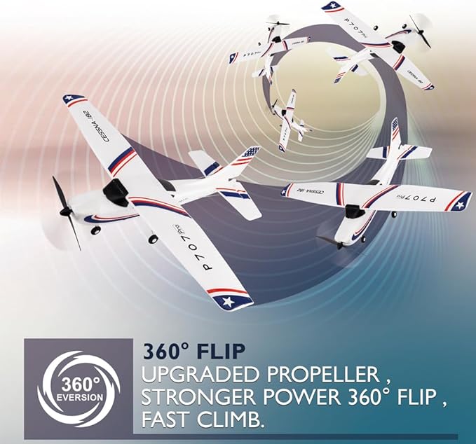 P707pro RC Airplane 3D6G Upgraded 2.4Ghz 3CH Fixed Wing RC Plane with 1020 Motor CESSNA-182 Remote Control Plane for Adults (Regular Version)