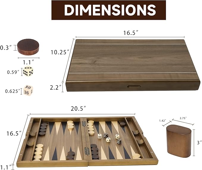 GSE Games &amp Sports Expert Premium Wooden Folding Inlay Backgammon Board Set Classic Traditional Strategy Board Games (Double Stripe- 17 Inches)