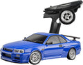 LD1899 1/18 Scale RC Drift Car GTR R34 2.4GHz RWD Mini Model Car with Gyro Alloy Body Shell Racing Cars for Adults Toys (Blue)
