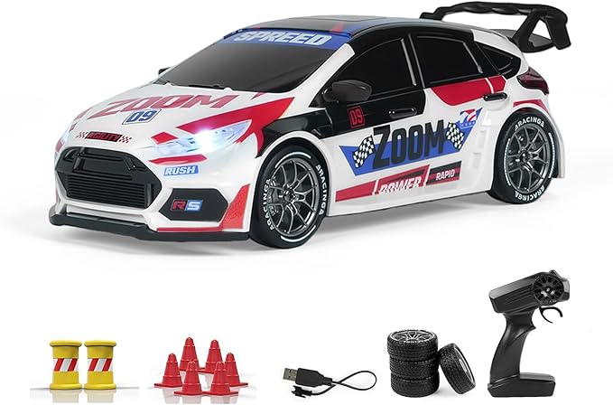 BRRRRT 1:24 Remote Control Rally CarDrift Car with LED Lights4WD High Speed Remote Control Cars for Boys and Girls Age 6+