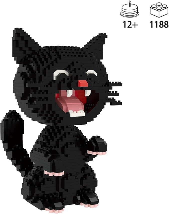 Larcele Micro Building Blocks Set DIY Mini Building Toy Bricks for Age Over 12 Years 1188 Pieces KLJM-05 (Black Cat 2)