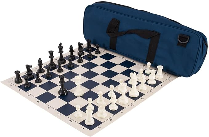 Deluxe Chess Set Combination - Triple Weighted - by US Chess Federation (Navy Blue)