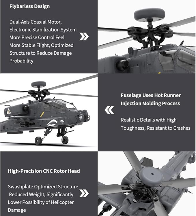 1/32 F11-S AH64 Apacche RC Helicopter 2.4G 6CH RC Dual-axis Co-Drive Flybarless 6G/3D Stunt Airplane Model with GPS and Camera (RTF Version)