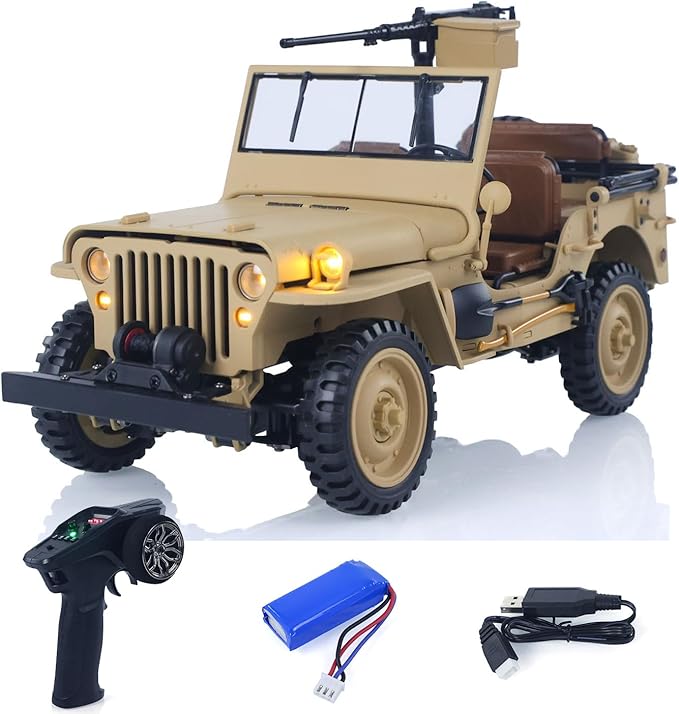 US in Stock Hg 1/14 4X4 Electric Military Truck Hg4 58 Convertible Off Road Semi Truck RC Climbing Vehicle 4WD 2Speed Light Sound Motor Hobby Grade Model for Birthday Gift(Yellow)