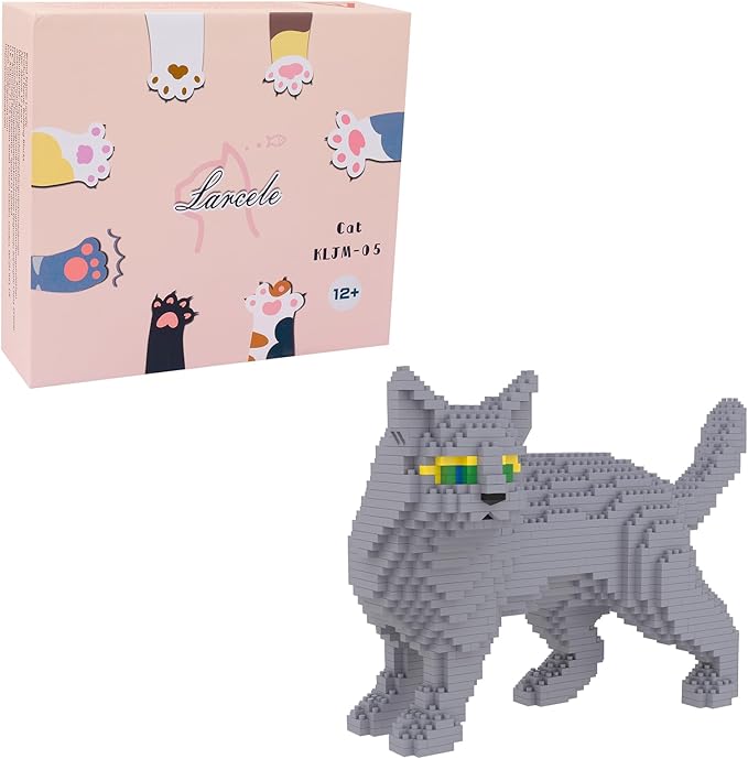 Larcele Cat Micro Building Blocks Animal Set DIY Mini 3D Building Toy Bricks Kit1131 Pieces KLJM-05 (Blue Cat)
