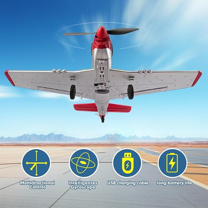 P51D Mustang RC Airplane with 6-Axis Gyro 4CH RTF Remote Control WW2 Fighter Plane 2.4GHz Anti-Jam Technology
