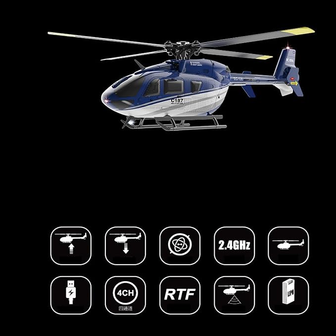 EC135 C187 Remote Controlled Heli Aircraft Plane RC Helicopter add Optical Flow Positioning Single Rotor No Ailerons 6-Axis Gyroscope Altitude Hovering Aerobatics for Adults Beginners