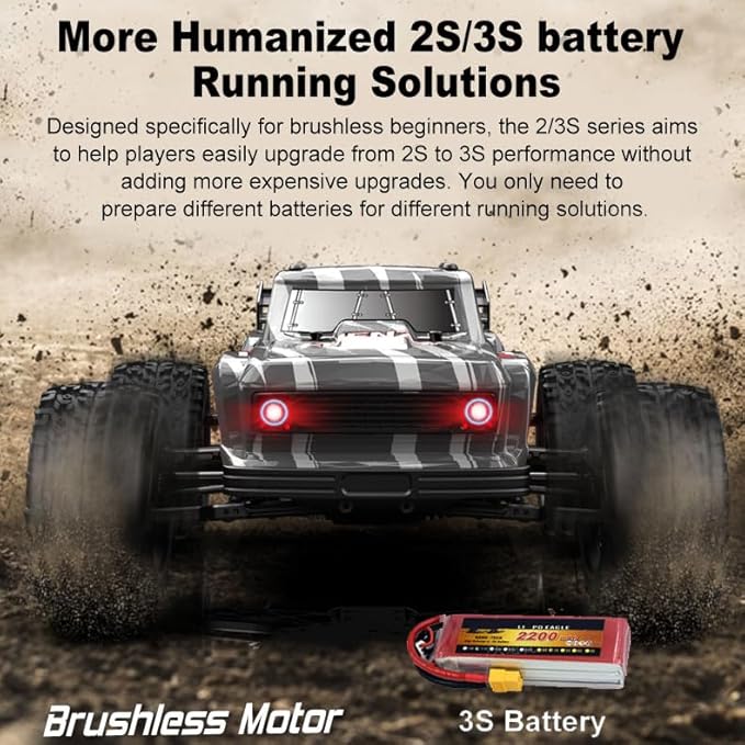 1:12 4WD RC Monster Truck Brushless Motor 70+km/h High Speed Double 3S Li-Po Battery with Balance Charger Waterproof All-Terrain Hobby Grade Remote Control Car for Adults