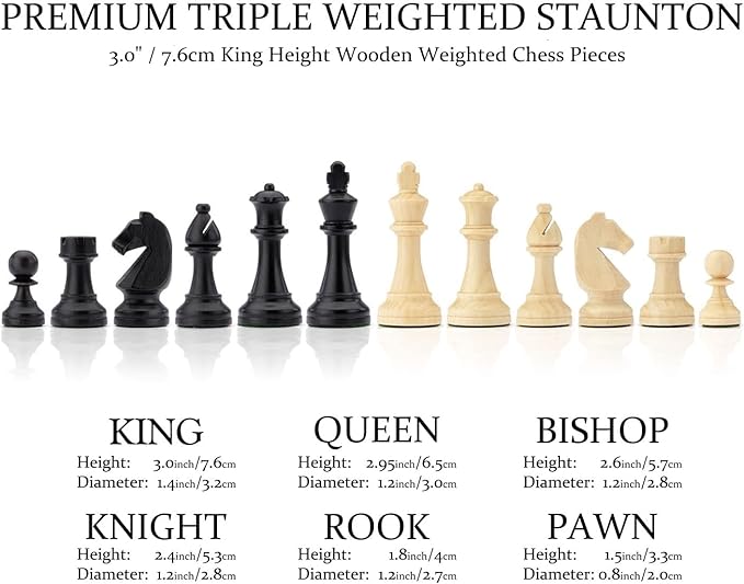 A&ampA Premium Folding Chess Board Game Set 15 Wooden Chess Board &amp 3 King Height Staunton Chess Pieces with 2 Extra Queens Portable Travel Chess Set (Natural Mahogany 15 Inches)