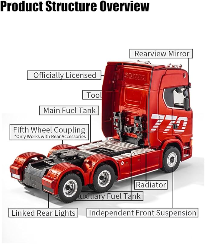 1/18 Scale 770S Heavy Duty RC Semi Truck RC Tractor Truck with Rear Wheel Drive Collectible Model with High Speed Performance