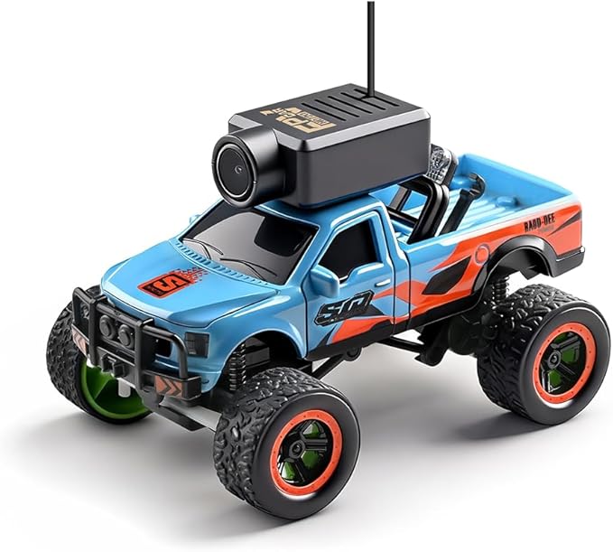 1/64 Scale Mini RC Truck Model 2.4Ghz APP Auto-Pairing Full-Proportional FPV Remote Control Monster Truck with WiFi Camera Lights Speed &amp Steering Adjustable Gift for Adults (RTR/Blue)
