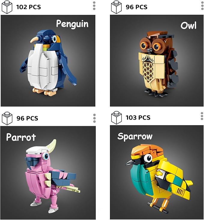 KAZI Bird Toy Building Set - Wild Animals Includes Pink FlamingoParrotOwlPenguinEagle - Learning Toy for Boys and Girls 8-12Easter Basket StuffersParty FavorsPrizesGoodie Bags