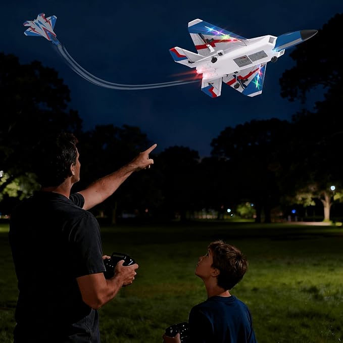 4-CH F22 Raptor Remote Control Airplane RTF RC Plane Fighter Jet with LED Light 6-Axis Gyro 3 Flight Modes Multiple Aerobatic Maneuvers Wingspan 500mm Suitable for Gifts