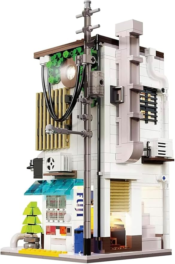 General Jim's Japanese Steamed Bun House Building Set - 1108 Pieces 2-Story Modular Design USB Lighting Outdoor Seating &amp Display - Compatible with Major Brick Building Brands