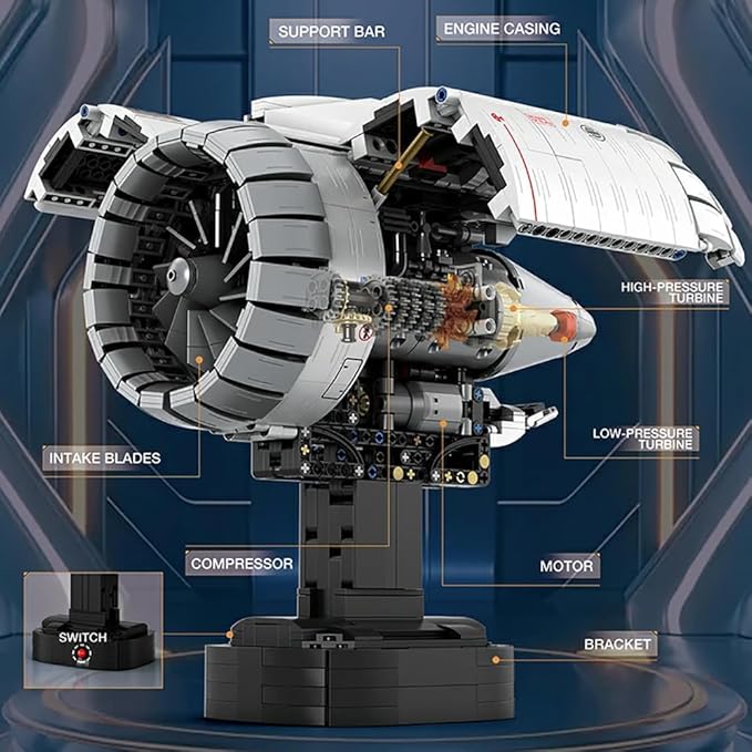 Aircraft Turbofan Engine Building Blocks Set for Adults - Powered Model with Motor STEM Engineering Toy Gifts for Builders (1786 Piece)