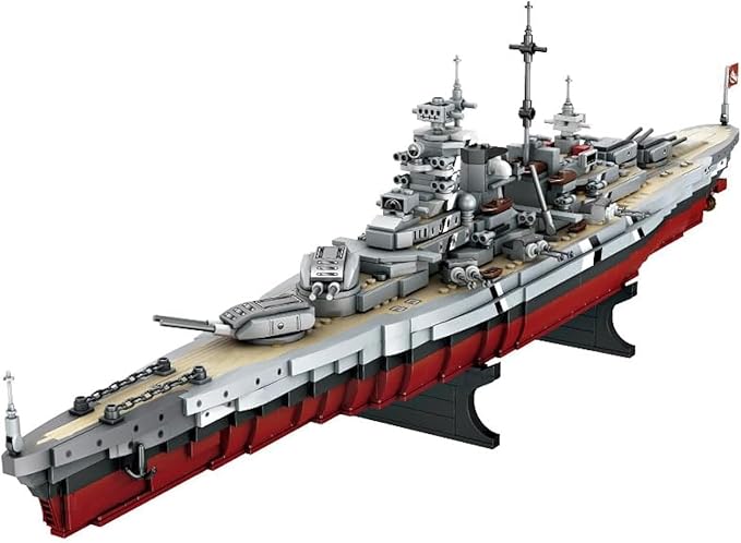 FULHOLPE Bismarck Class Battleship Building Blocks Set MOC Military Warship Model Bricks Construction Toy Compatible with Major Brands - 2081 Pieces