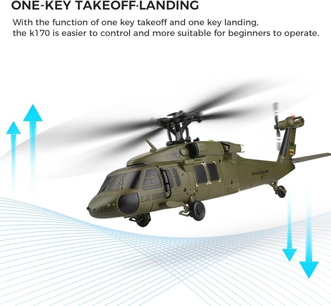 WL K170 Blackk Hawk UH-60L 170 RC Military Helicopters for Adults 2.4G 4CH Flybarless RC Helicopter with Adjustable Left and Right Hand Throttle (RTF Version)