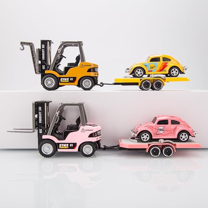 FunXylophy 1/64 Mini RC Forklift 2.4G 10KM/h Full-Proportional Remote Control Forklift with Trailer Cargo Hook Forks and Pallet Christmas &amp Birthday Gifts (Yellow)