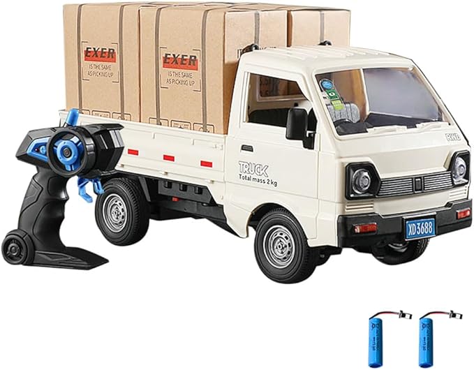 Remote Control Car RC Kei Truck1:16 Scale RC Transporter Pickup Truck 2.4GHz All Terrain RC Transport Cars with Spray &amp Light 2 Batteries (White)