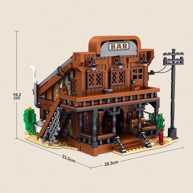 39116 Cowboy Town Bar Building Set with LED Lights 1834 PCS Wild West Saloon Modular Architecture Model Kit for Adults Western Street Scene
