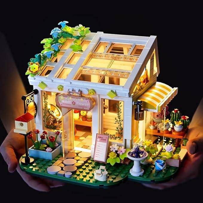 Flowers House Building Set with Lights Garden Building Kits Sunshine Greenhouse Building Toy for Home Display Decoration Creative Greenhouse Playset for Girls Friends and Adult 8+ (832 PCS)