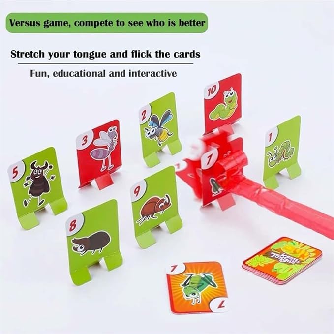 Chameleon Tongue Shooting Game Frog Mask with Blow Tongue Multiplayer Party Game Fun and Engaging Family Board Games Quick Reflexes and Precision Skill Challenge with Insect Cardboard (4 Sets)