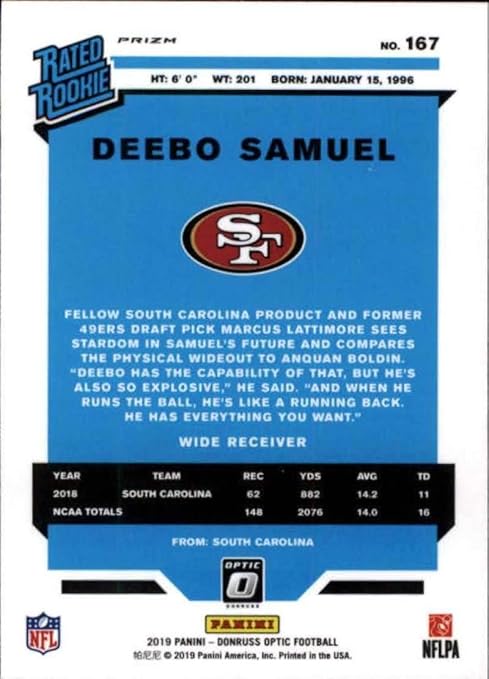 2019 Donruss Optic Red and Yellow #167 Deebo Samuel San Francisco 49ers RC Rookie NFL Football Trading Card