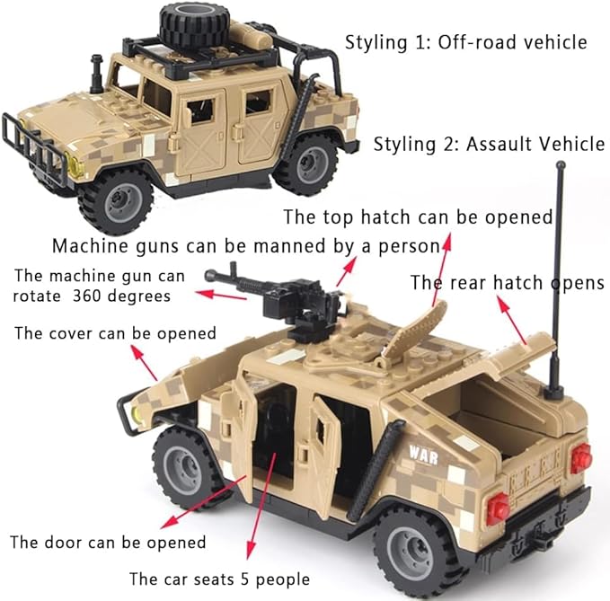 Military Vehicles Building Blocks Sets Compatible with Lego Military Off-Road Vehicle Set Army Model Kit STEM Toys for Boys Kids and Teens Ages 8-14 (Khaki)