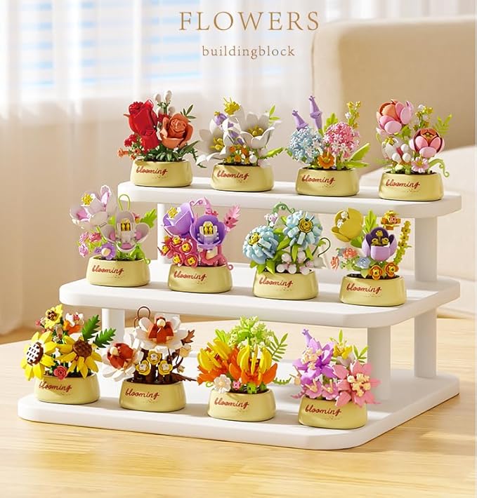 12 Set Mini Flower Potted Bonsai Micro Building Toy Blocks Succulent Plant Artificial Particle Flower Botanical Decoration Toys