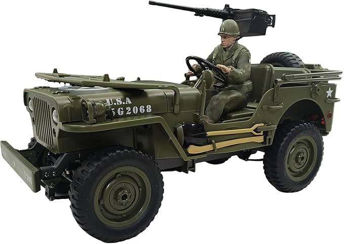 YUCT 1/10 RC Crawler Willys Jeep RC Rock Crawler 4x4 Military Off-Road Car with Driver Figure &amp Machine Gun Oliver Green